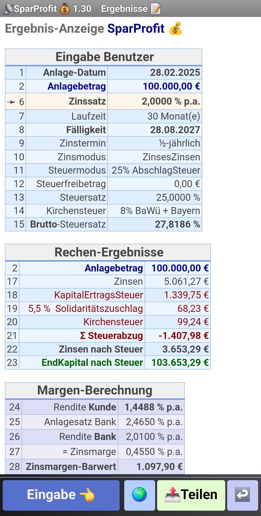 Hauptmenü der App SparProfit💰
